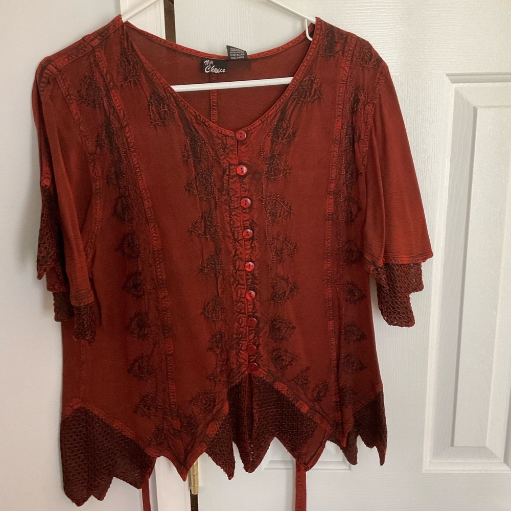 Burnt Orange Embroidered Shirt